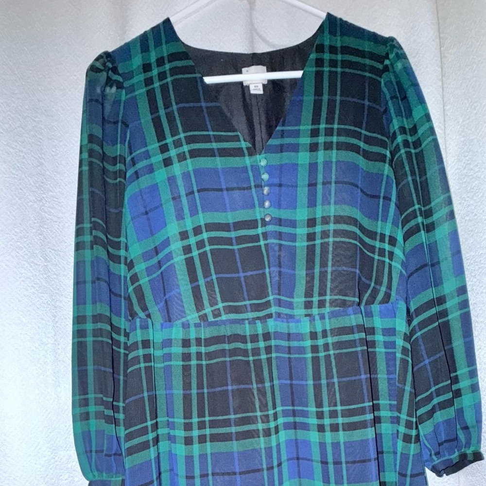A New Day Teal and Navy Plaid Shirt